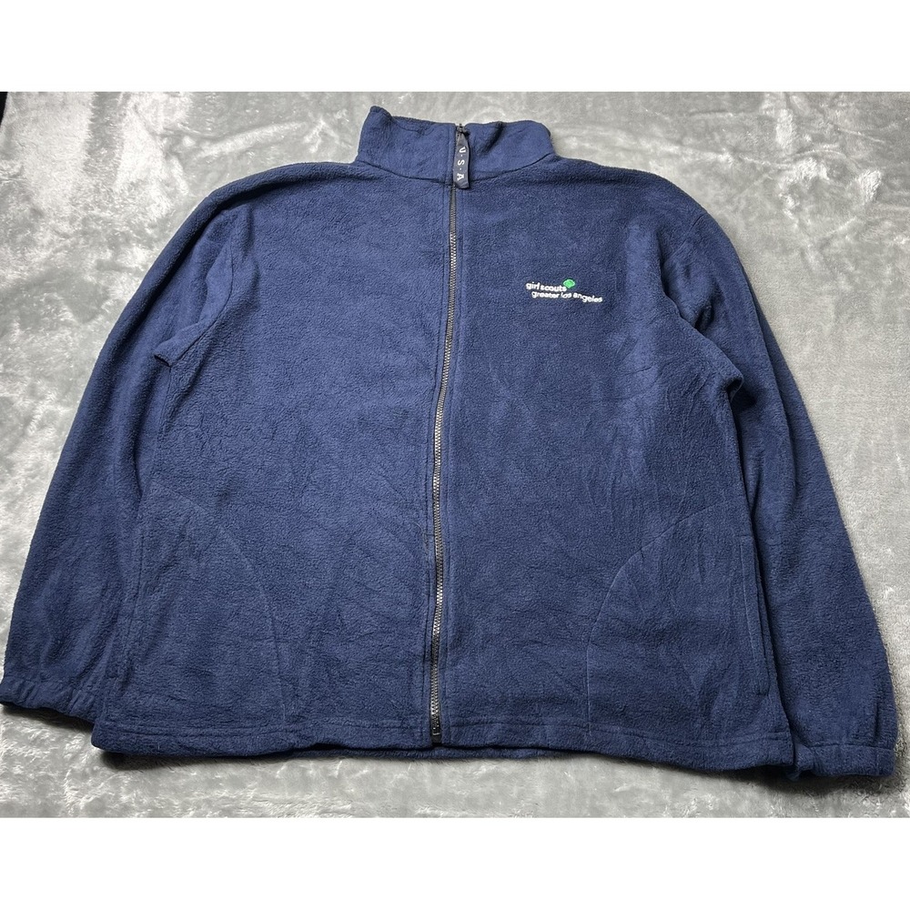 Girl Scouts Jacket Women Size XL Navy Blue Fleece‎ Full Zip Vintage Made In USA